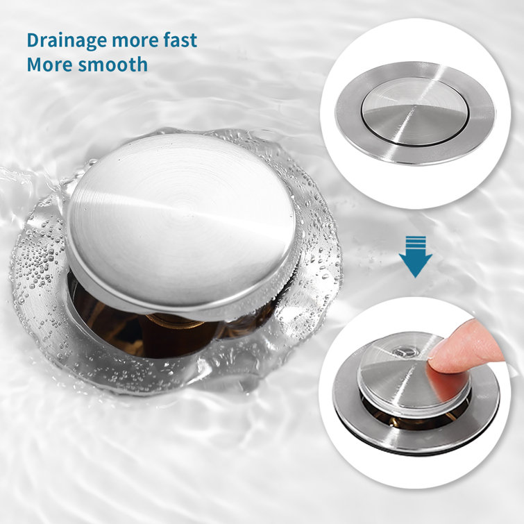 Brushed Nickel Stainless Steel Pop-Up Bathroom Sink Drain with Overflow