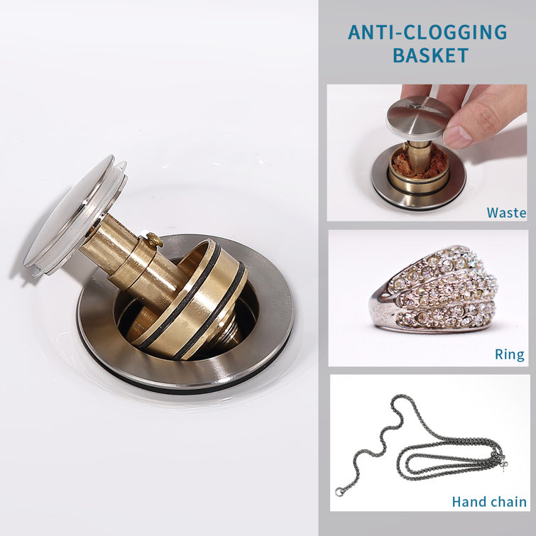 Brushed Nickel Stainless Steel Pop-Up Bathroom Sink Drain with Overflow