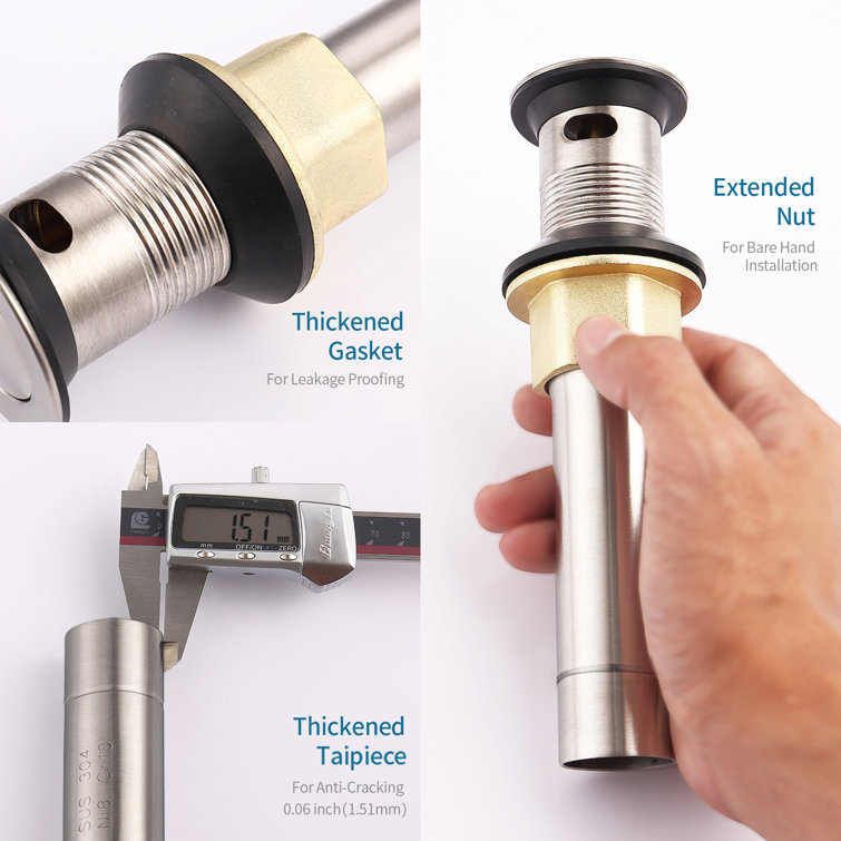 Brushed Nickel Stainless Steel Pop-Up Bathroom Sink Drain with Overflow