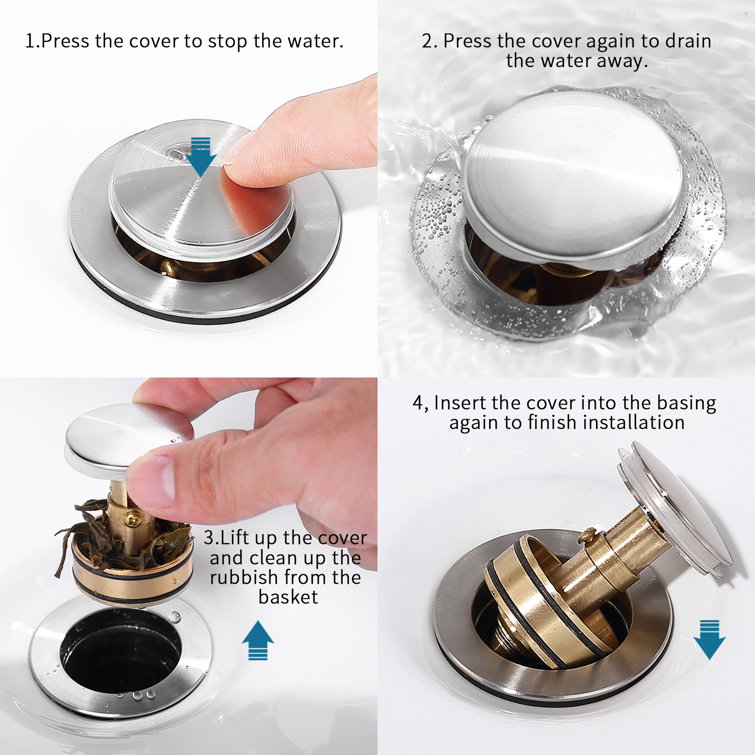Brushed Nickel Stainless Steel Pop-Up Bathroom Sink Drain with Overflow