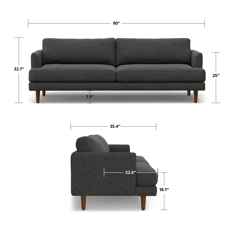Charcoal Grey 90-Inch Fabric Lawson Sofa with Wood Legs