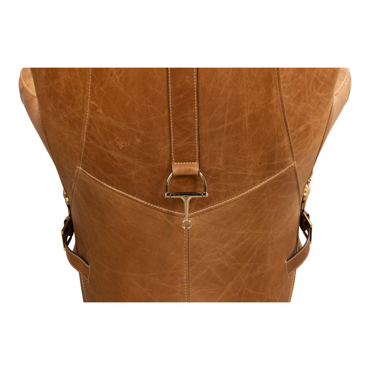 Hera Brown Genuine Leather Tufted Armchair with Solid Wood Legs