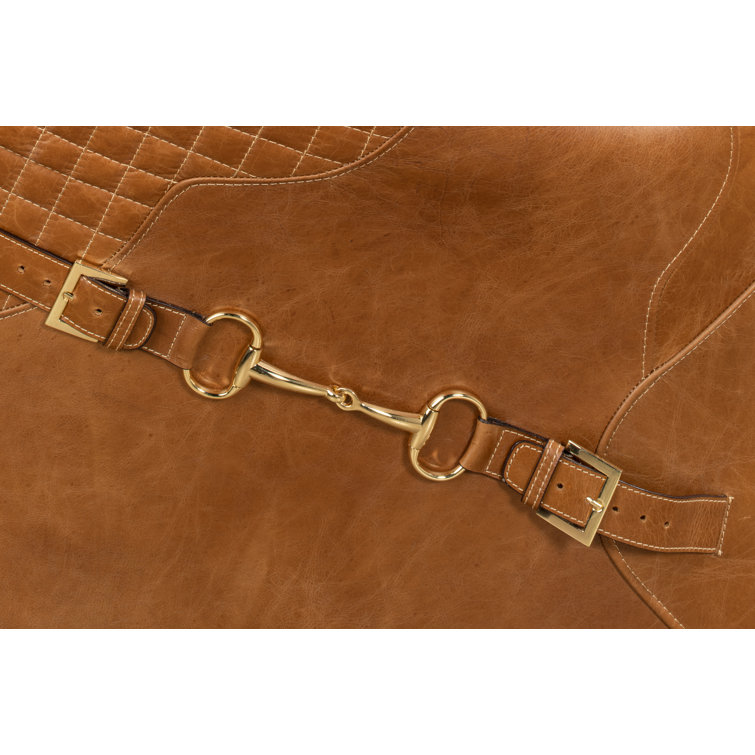 Hera Brown Genuine Leather Tufted Armchair with Solid Wood Legs