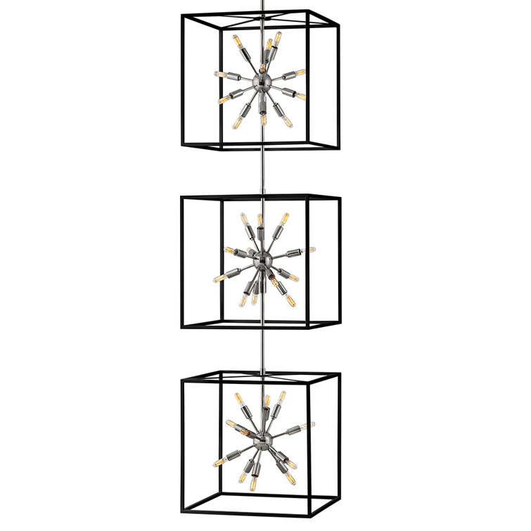 Aros Black and Nickel 36-Light Mid-Century Modern Cage Chandelier