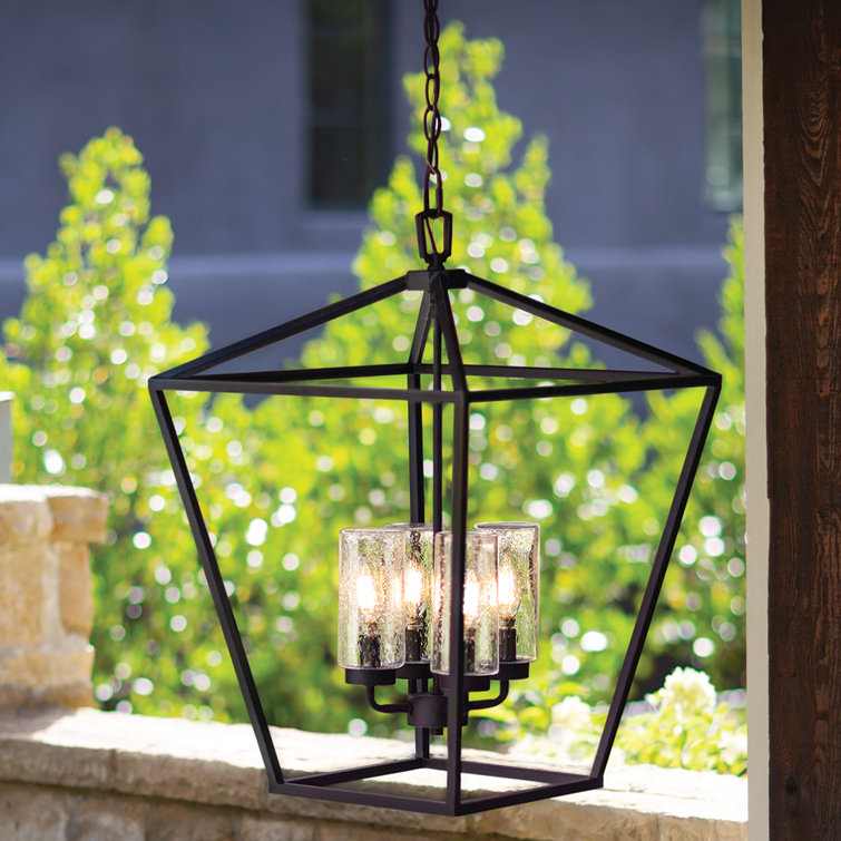 Alford Place Museum Black 4-Light Outdoor Chandelier with Clear Seedy Glass