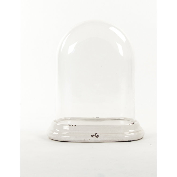 Distressed Crackle White Ceramic Base Glass Terrarium, 17.75"H