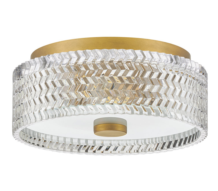 Heritage Brass and Clear Chevron Glass LED Drum Light