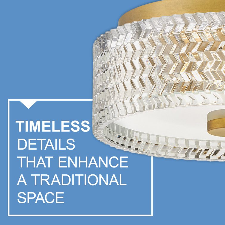 Heritage Brass and Clear Chevron Glass LED Drum Light