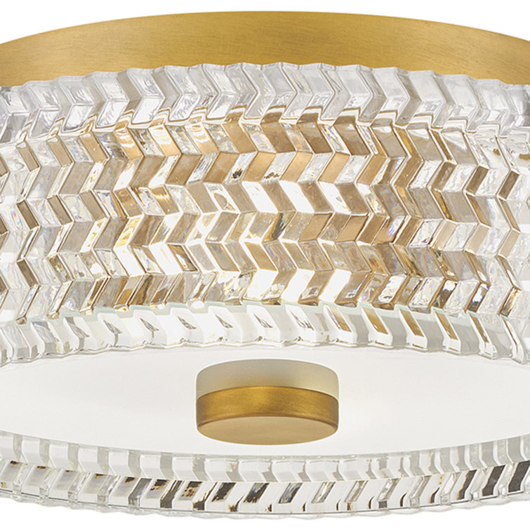 Heritage Brass and Clear Chevron Glass LED Drum Light