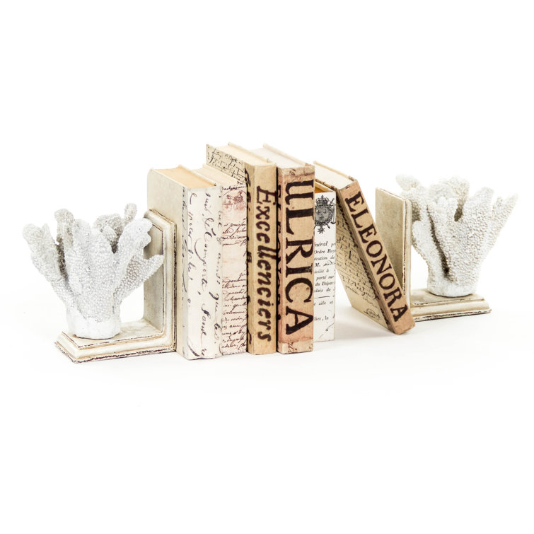 Distressed White Coral Resin Coastal Bookends