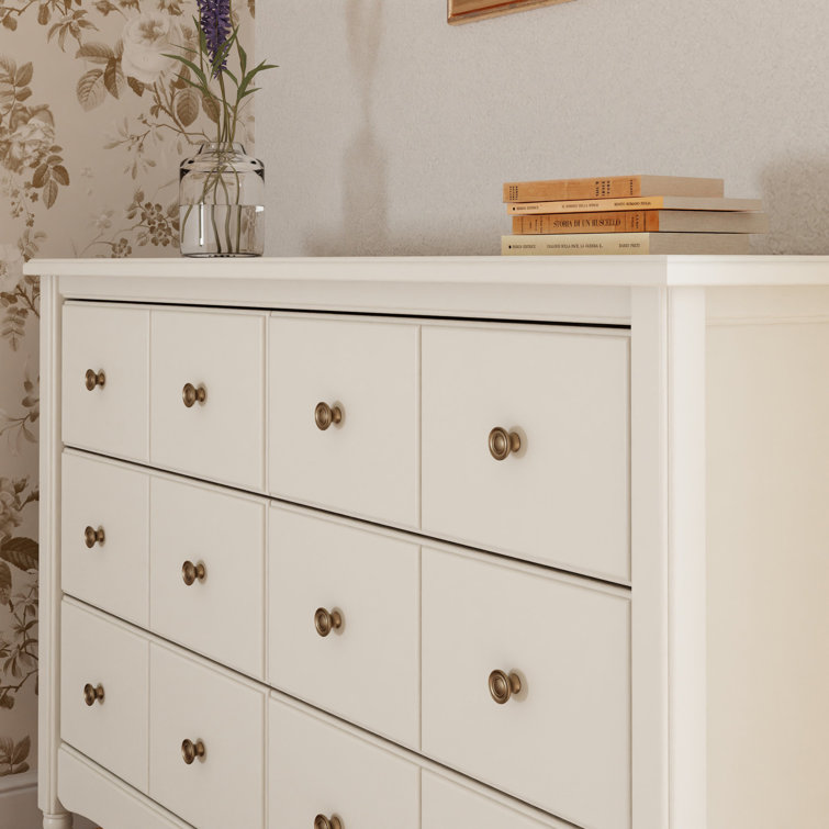 Warm White Double Dresser with Apothecary Style Drawer Fronts