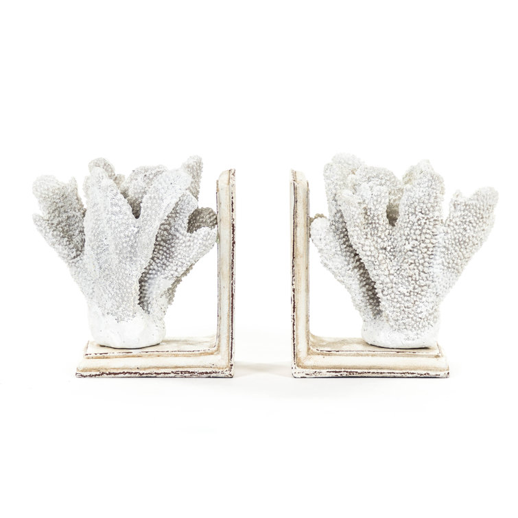 Distressed White Coral Resin Coastal Bookends