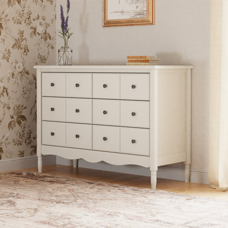 Warm White Double Dresser with Apothecary Style Drawer Fronts