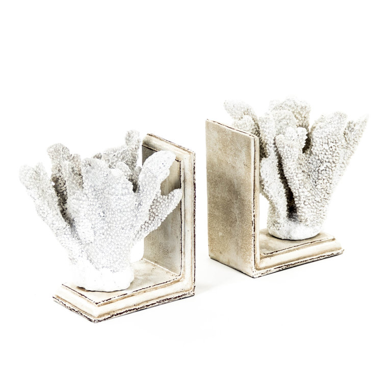 Distressed White Coral Resin Coastal Bookends