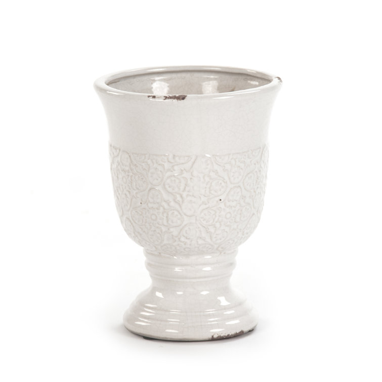 Distressed Crackle White Ceramic Floral Planter Vase