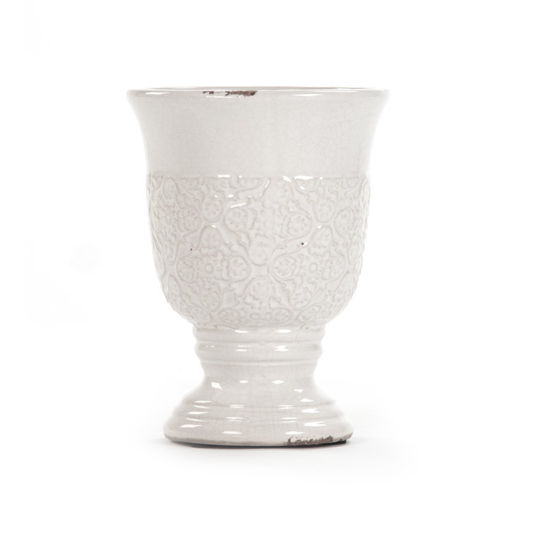 Distressed Crackle White Ceramic Floral Planter Vase