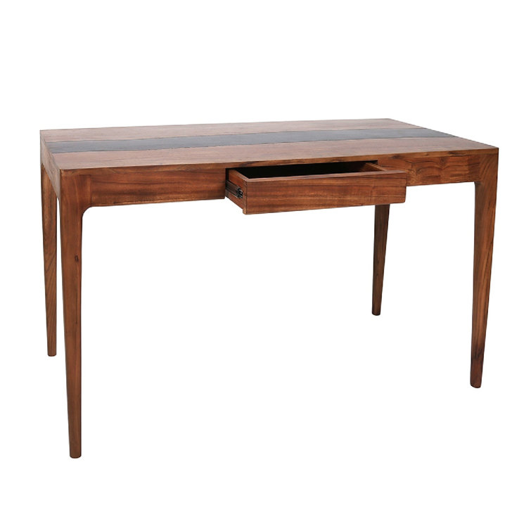 52" Burnished Brown Acacia Wood Writing Desk with Hutch and Drawer