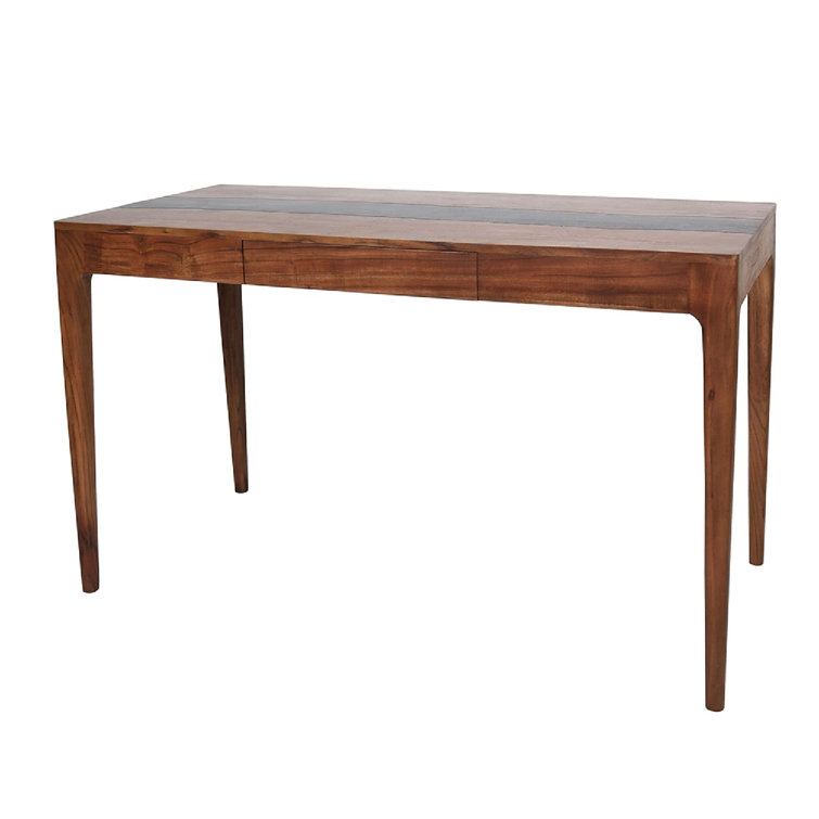 52" Burnished Brown Acacia Wood Writing Desk with Hutch and Drawer