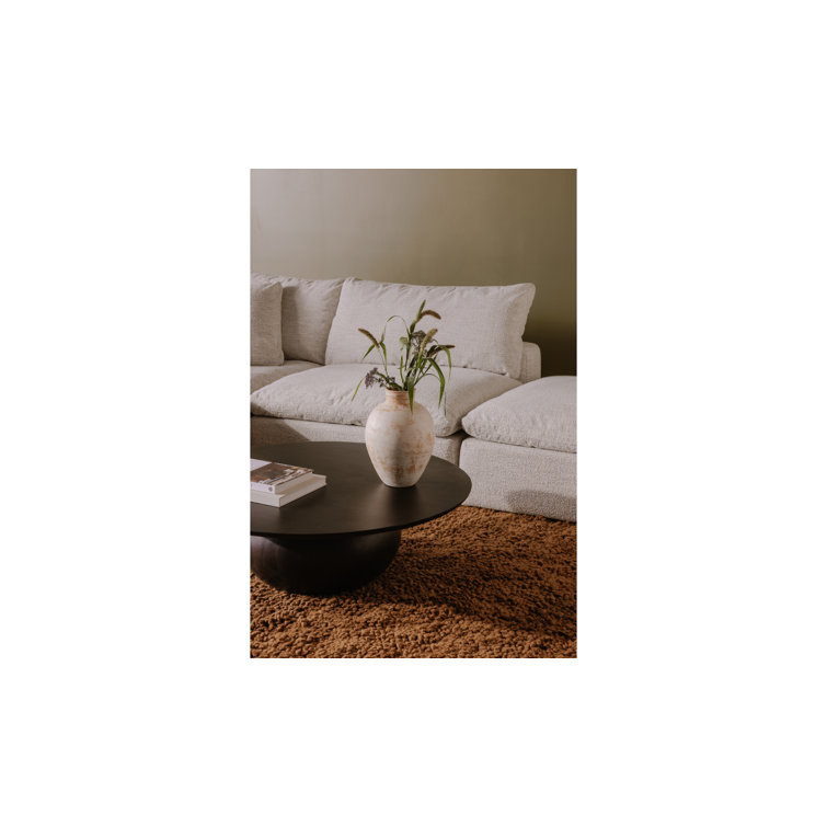 Black Round Solid Wood Coffee Table with Pedestal Base