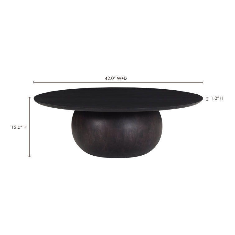 Black Round Solid Wood Coffee Table with Pedestal Base