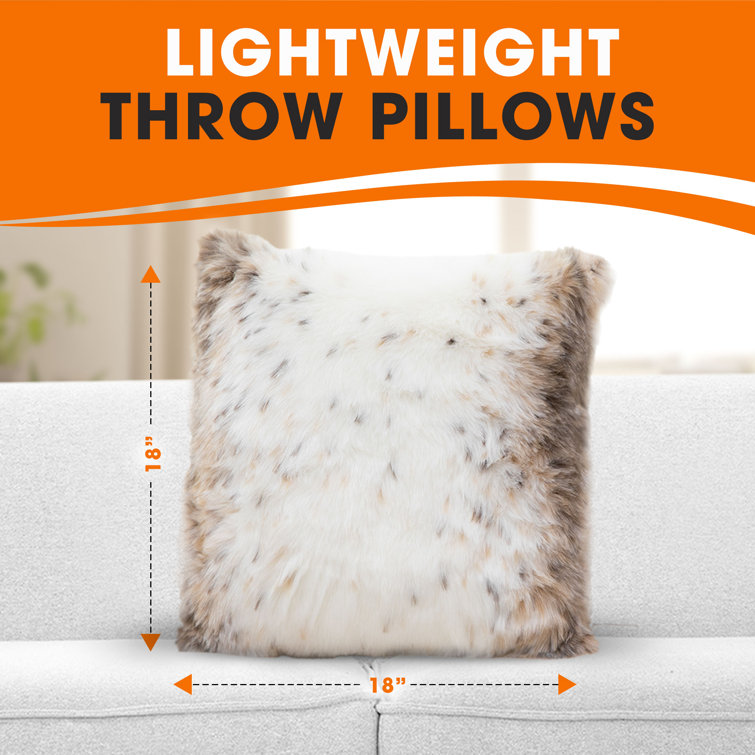 Set of 2 White and Brown Faux Fur Animal Print Throw Pillows