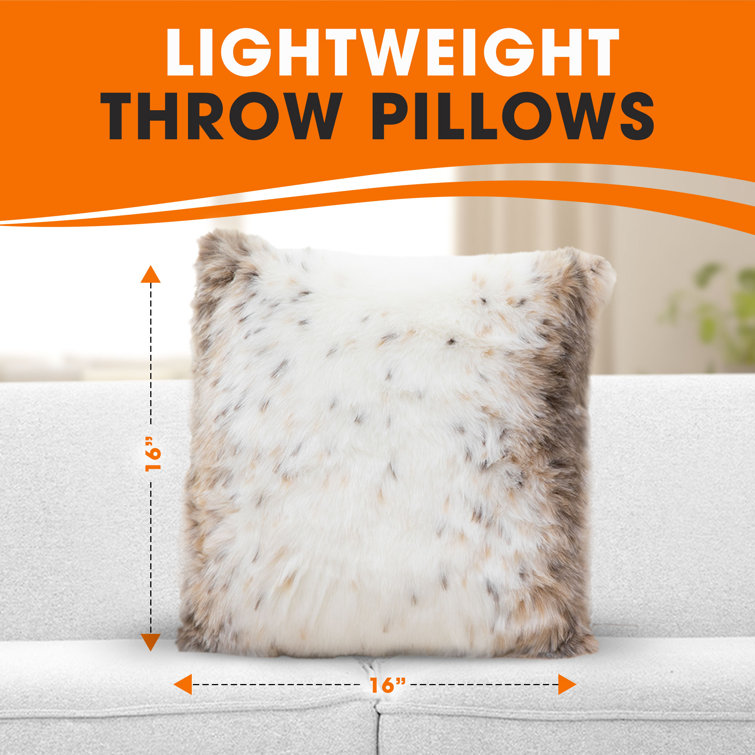 Set of 2 White and Brown Faux Fur Animal Print Throw Pillows