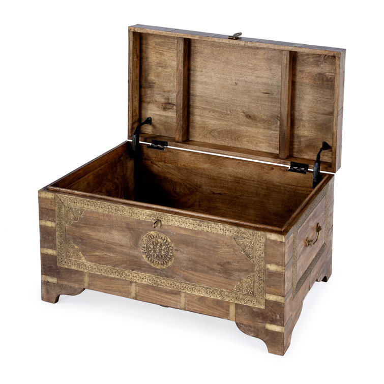 Bohemian Rectangular Brown Wood and Metal Storage Trunk