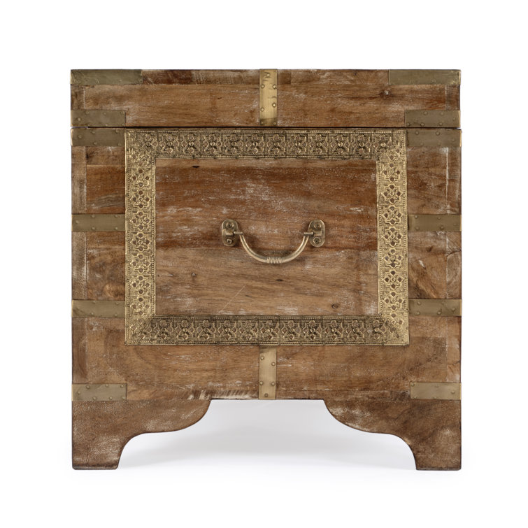 Bohemian Rectangular Brown Wood and Metal Storage Trunk