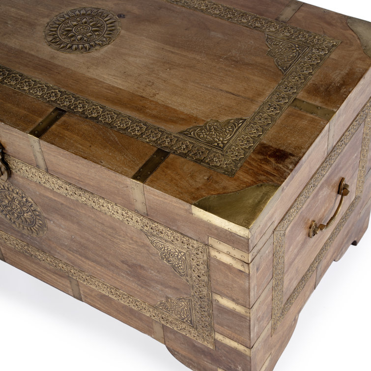 Bohemian Rectangular Brown Wood and Metal Storage Trunk