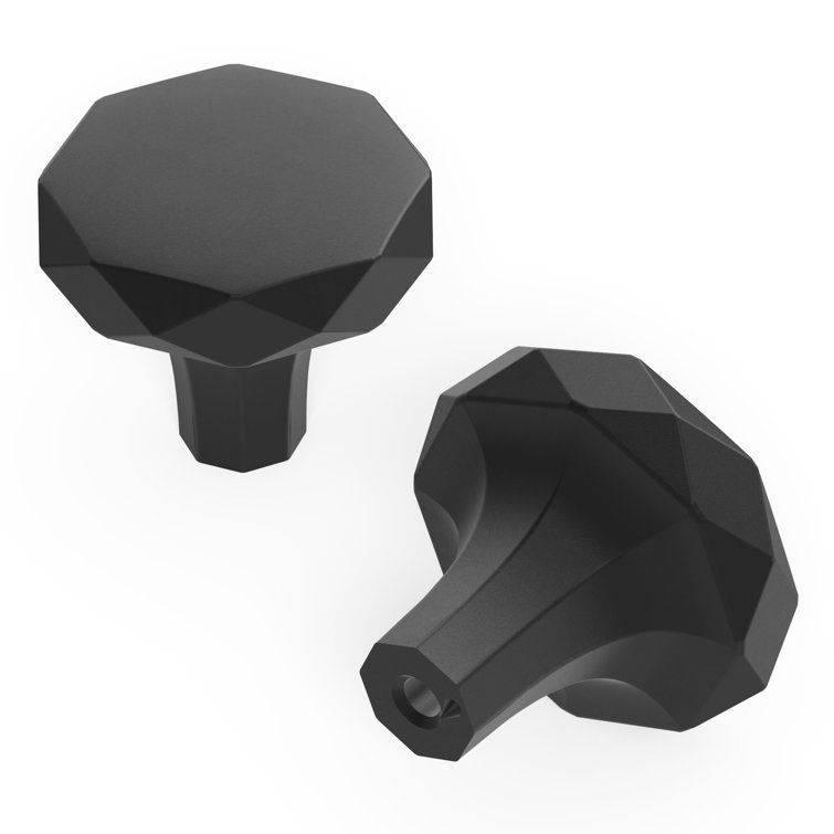 Matte Black Geometric Round Cabinet Knob with Mounting Hardware