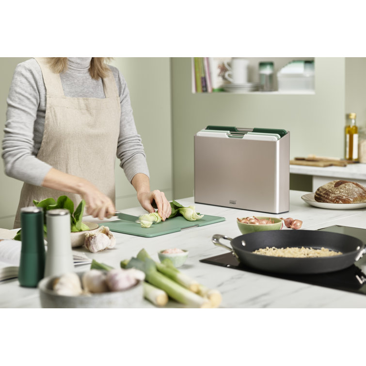 Sage Green Flexible Plastic Rectangular Cutting Board Set with Storage Case