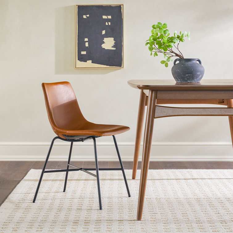 Whiskey Brown Faux Leather Upholstered Side Chair with Metal Legs