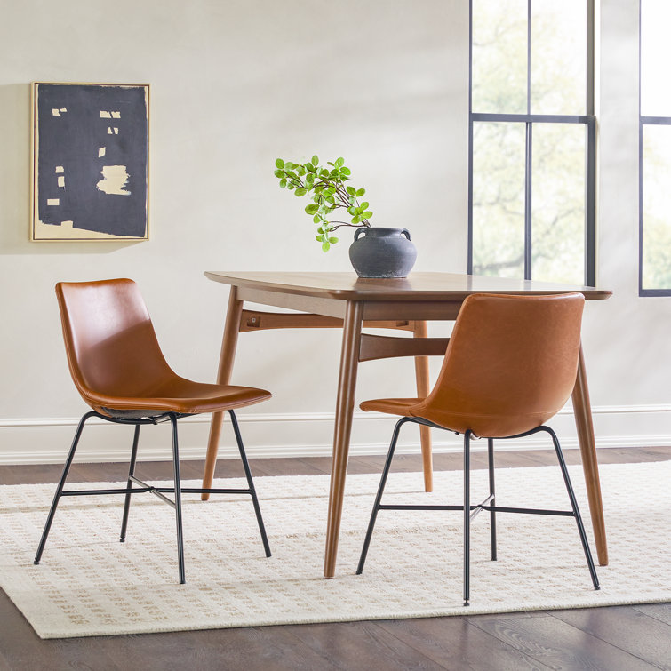 Whiskey Brown Faux Leather Upholstered Side Chair with Metal Legs