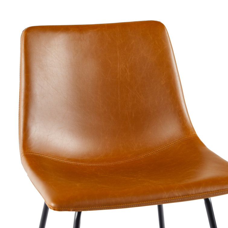 Whiskey Brown Faux Leather Upholstered Side Chair with Metal Legs