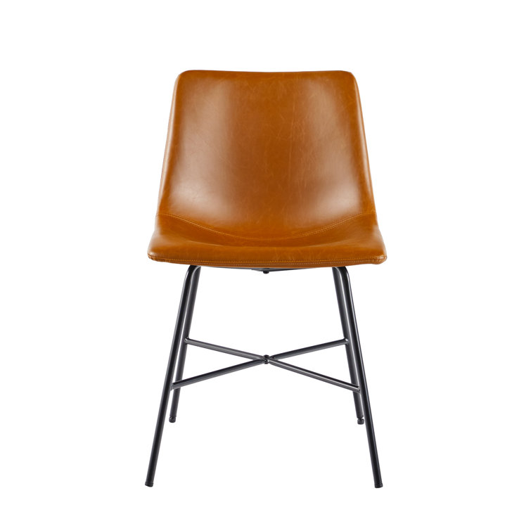 Whiskey Brown Faux Leather Upholstered Side Chair with Metal Legs