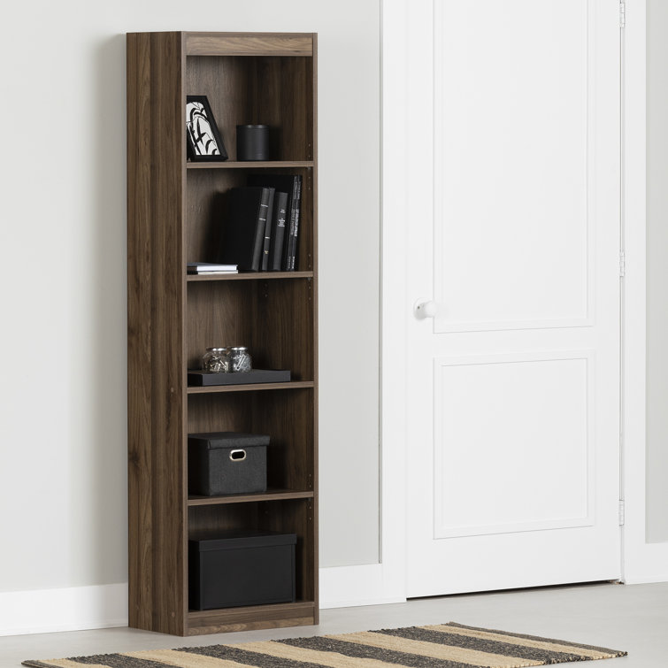 Natural Walnut Adjustable 5-Shelf Narrow Bookcase