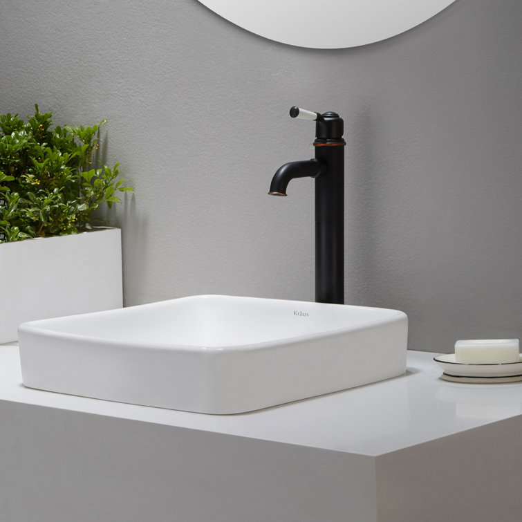 Elavo White Ceramic Square Semi-Recessed Bathroom Sink