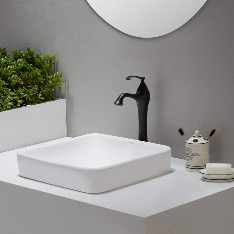 Elavo White Ceramic Square Semi-Recessed Bathroom Sink