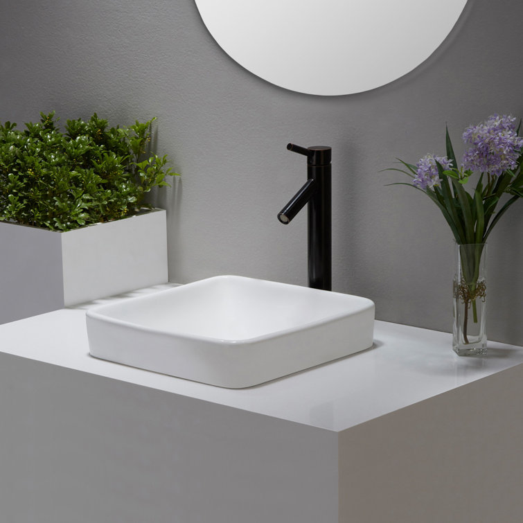 Elavo White Ceramic Square Semi-Recessed Bathroom Sink