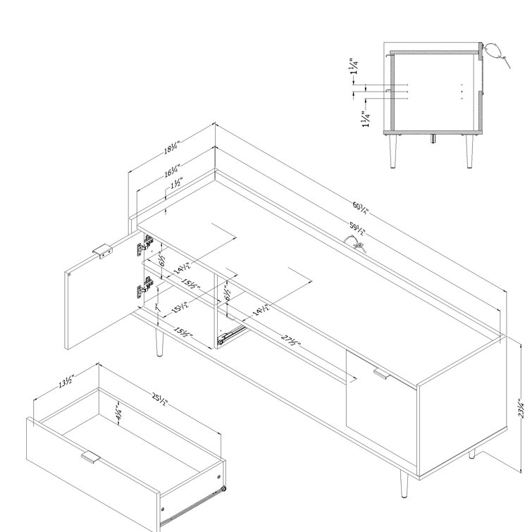 Natural Walnut and Faux Carrara Marble TV Stand with Cabinet