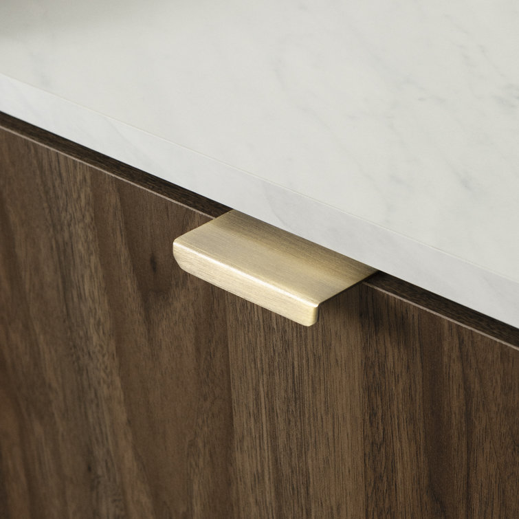 Natural Walnut and Faux Carrara Marble TV Stand with Cabinet