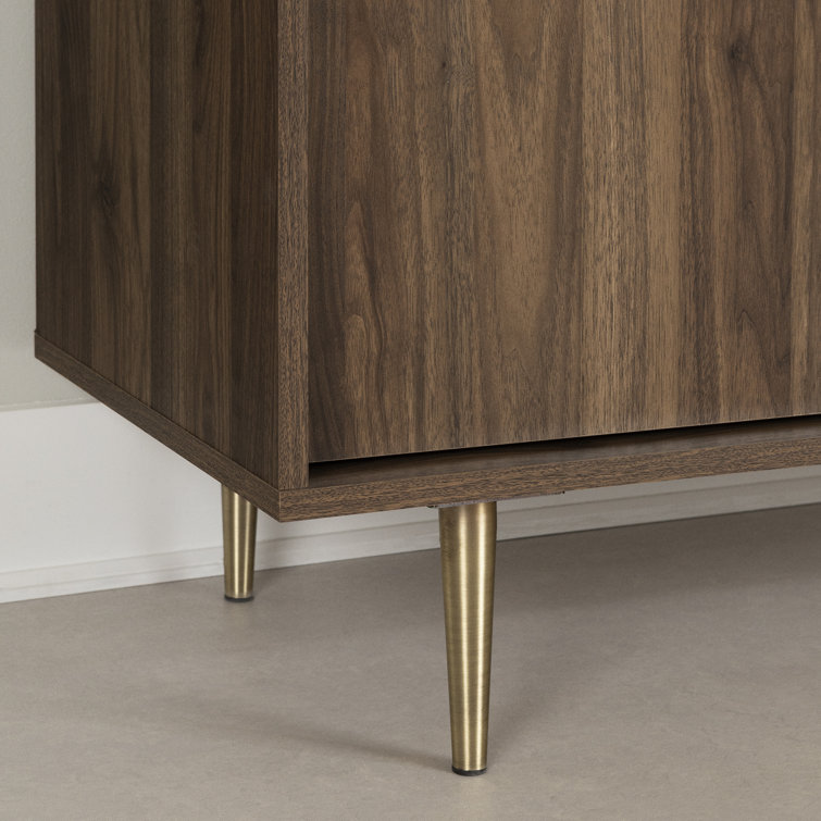 Natural Walnut and Faux Carrara Marble TV Stand with Cabinet
