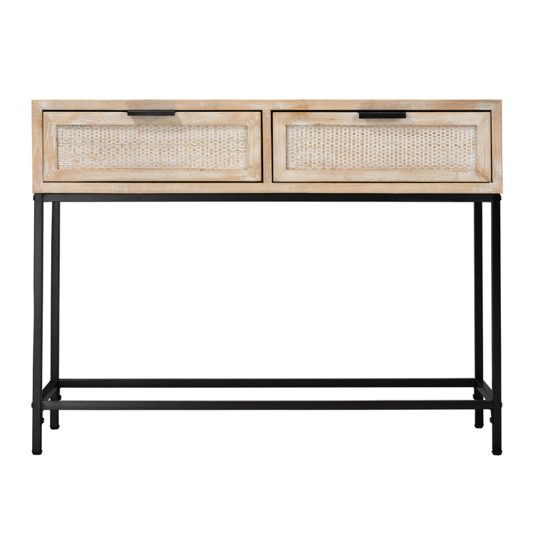 Reed 40" Natural Wood and Black Metal Console Table with Storage