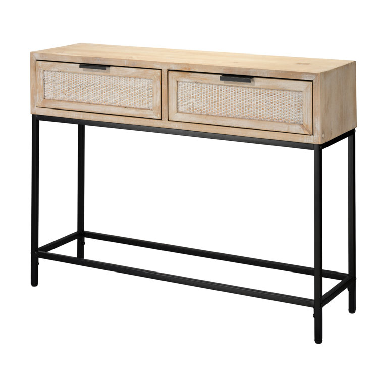Reed 40" Natural Wood and Black Metal Console Table with Storage