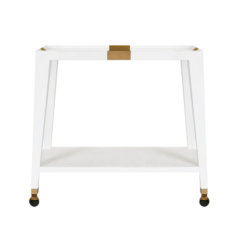 White Wood Bar Cart with Brass Accents and Storage