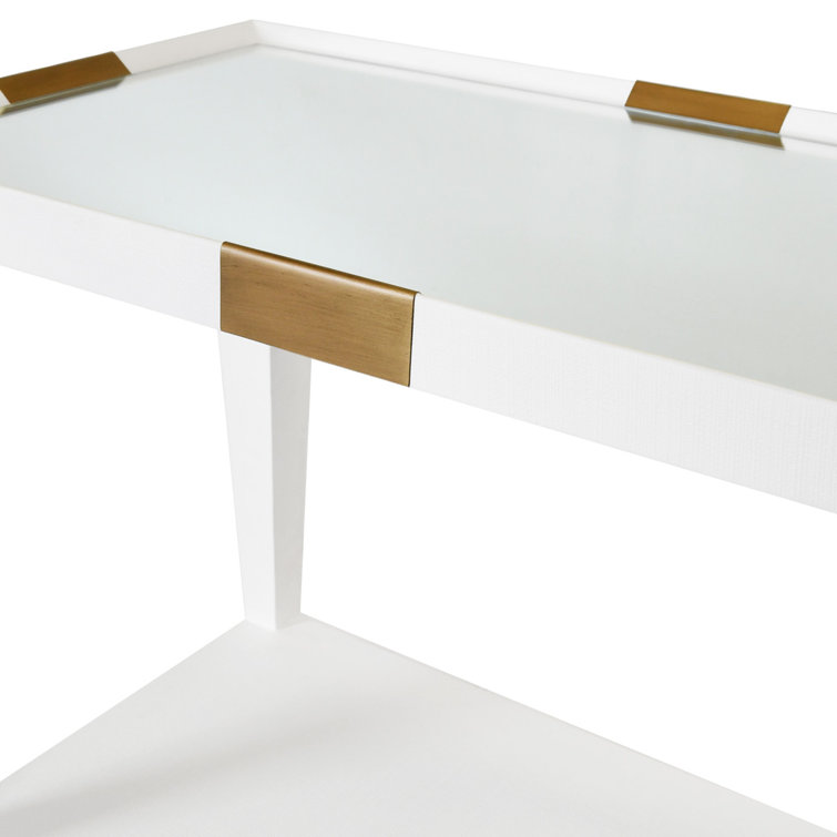 White Wood Bar Cart with Brass Accents and Storage