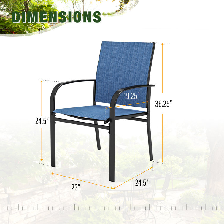Blue Ergonomic Steel Patio Dining Armchairs Set