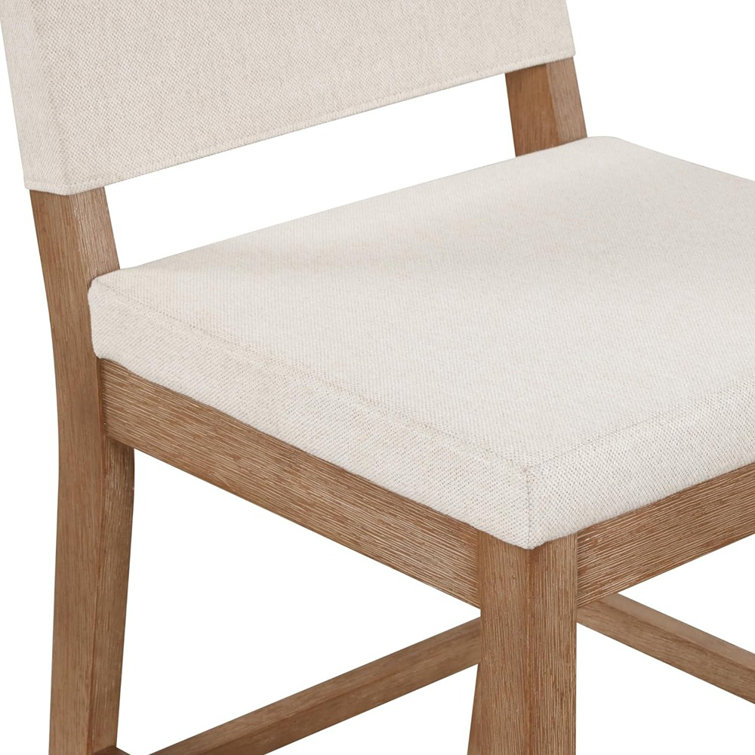 Linus Light Brown Rubberwood Bar Stool with Flax Upholstery