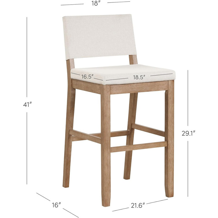 Linus Light Brown Rubberwood Bar Stool with Flax Upholstery