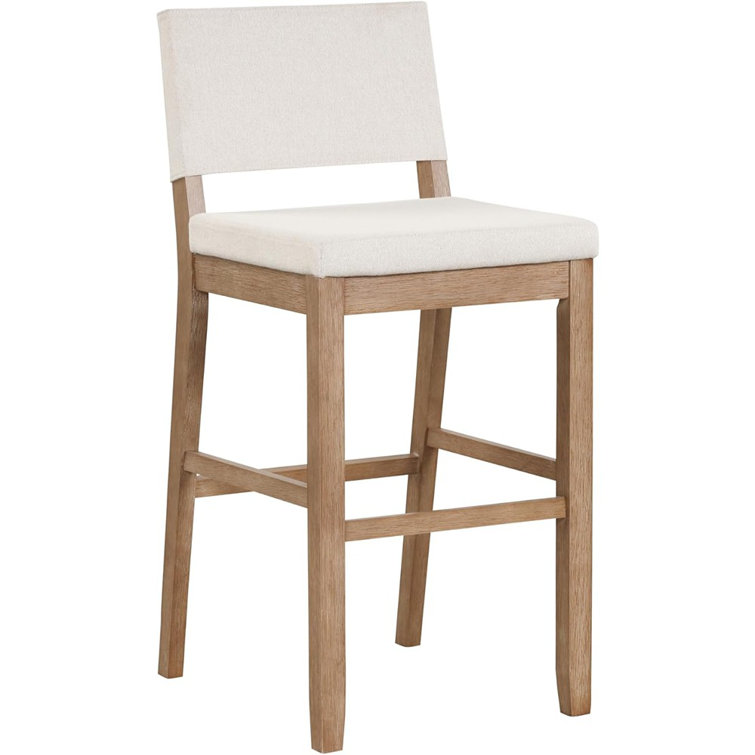 Linus Light Brown Rubberwood Bar Stool with Flax Upholstery